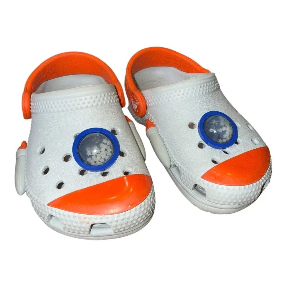 Crocs Classic Rocket Ship Clogs Kids C7 Toddler Slip On Snow-globe Glow stars